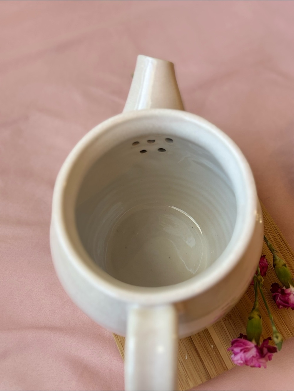 FN Food Nanny Peony Ceramic Stoneware Tea Pot with Lid Blush Pink - Picture 5 of 9